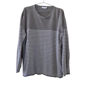 Onia Striped Knit Sweater Gray White Womens Size XL Linen Cotton Long Sleeve Top